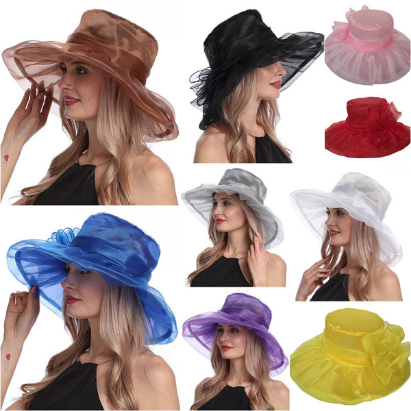 Mesh Women'S Hat Summer Organza Large-Brimmed Sun Hat Foldable Uv-Resistant Beach Hat