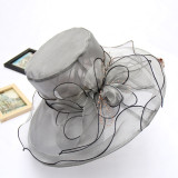 Summer Flower Mesh Sun Hat Beach Sunscreen Sun Hat Women'S Organza Formal Top Hat