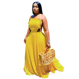 Sleeveless Halter Neck Ruffle Dress Sexy Solid Low Back Maxi Dress