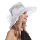 Mesh Women'S Hat Summer Organza Large-Brimmed Sun Hat Foldable Uv-Resistant Beach Hat