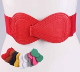 Red Elastic Waistband Wide Belt Ladies Black Stretch Bow Waist Belt(MOQ 2)