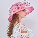 Summer Flower Mesh Sun Hat Beach Sunscreen Sun Hat Women'S Organza Formal Top Hat