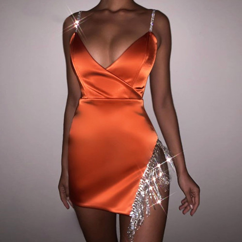 Summer Sexy Strap V-Neck Fringed Nightclub Party Dress