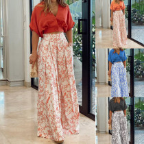 Women Clothes V-Neck Cropped Shirt Top Print Career Wide Leg Pants Two Piece Set Women Clothes V-Neck Cropped Shirt Top Print Career Wide Leg Pants Two Piece Set