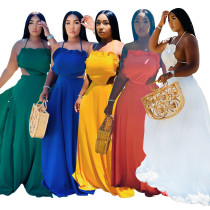 Sleeveless Halter Neck Ruffle Dress Sexy Solid Low Back Maxi Dress