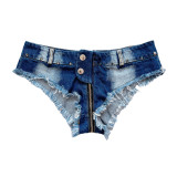 Sexy Open Crotch Denim Shorts Female Nightclub Women Clothes Bar Dance Costume