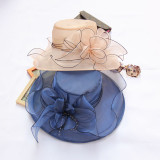 Summer Flower Mesh Sun Hat Beach Sunscreen Sun Hat Women'S Organza Formal Top Hat