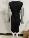 Autumn And Winter Women Clothes Sequin V-Neck Bodycon Sexy Mesh Dress