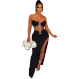 Women Clothes Casual Fashion Sexy Strapless Wrap Breast Irregular Skirt Two Piece Set Beachwear