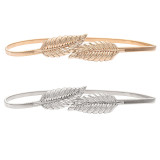 Ladies Gold Silver Leaf Women's Metal Belt Elastic Belt Autumn Winter (MOQ 2)