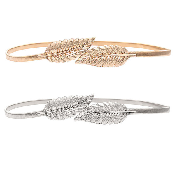 Ladies Gold Silver Leaf Women's Metal Belt Elastic Belt Autumn Winter (MOQ 2)