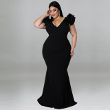 Fashion Plus Size Women's Summer Sexy Ruffle Sleeve Bodycon Low Back Dress Dress
