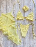 Mesh Cover-Ups Three Piece smocked swimsuit bikini