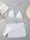Drawstring Lace-Up Solid Color Three-Piece Sexy Bikini