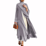 Muslim Solid Color Cardigan Feminine Flowing Chiffon Plus Size Women's Dress