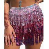 Halloween belly dance four-layer fringed Belt bohemian skirt sequins