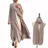 Muslim Solid Color Cardigan Feminine Flowing Chiffon Plus Size Women's Dress