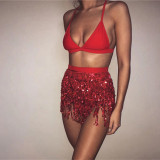 Halloween belly dance four-layer fringed Belt bohemian skirt sequins