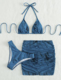 Marble print mesh Three-Piece skirt swimsuit bikini