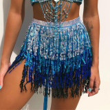Halloween belly dance four-layer fringed Belt bohemian skirt sequins