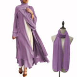 Muslim Solid Color Cardigan Feminine Flowing Chiffon Plus Size Women's Dress