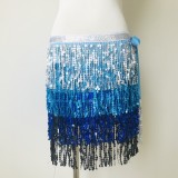 Halloween belly dance four-layer fringed Belt bohemian skirt sequins