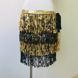 Halloween belly dance four-layer fringed Belt bohemian skirt sequins