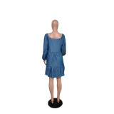 Plus Size Women Off Shoulder Long Sleeve Denim Dress