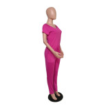 Women Summer Off Shoulder Pocket Short Sleeve Jumpsuit