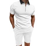 Men's Short Sleeve Printed Zip Turndown Collar polo T-shirt
