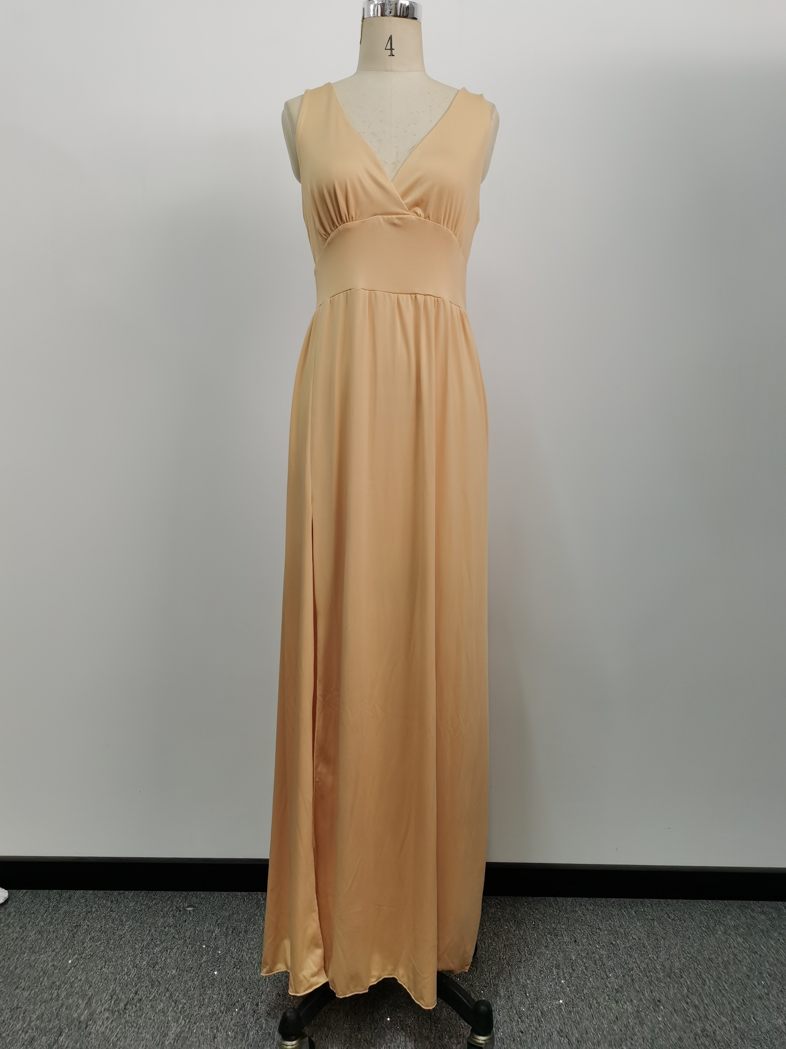 Women Straps Deep V Bridesmaid Dress Slit Dress