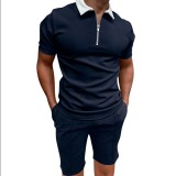 Men's Short Sleeve Printed Zip Turndown Collar polo T-shirt