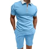 Men's Short Sleeve Printed Zip Turndown Collar polo T-shirt