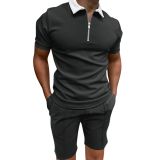 Men's Short Sleeve Printed Zip Turndown Collar polo T-shirt