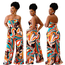 Women Summer Print Loose Pocket Off Shoulder Jumpsuit Women Summer Print Loose Pocket Off Shoulder Jumpsuit