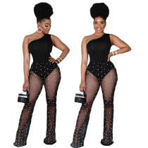 Women Summer Mesh White Dot Print Sleeveless Jumpsuit Women Summer Mesh White Dot Print Sleeveless Jumpsuit