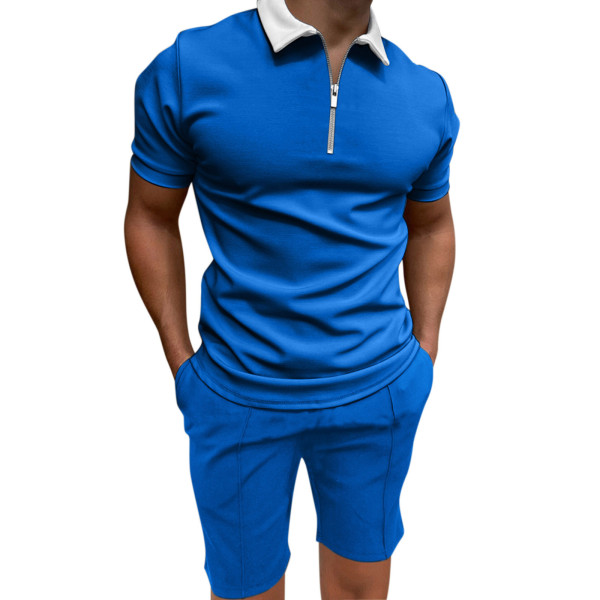 Men's Short Sleeve Printed Zip Turndown Collar polo T-shirt