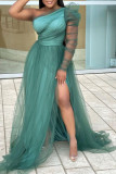 Plus Size Women One Shoulder Mesh Slit Dress