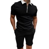 Men's Short Sleeve Printed Zip Turndown Collar polo T-shirt