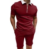 Men's Short Sleeve Printed Zip Turndown Collar polo T-shirt