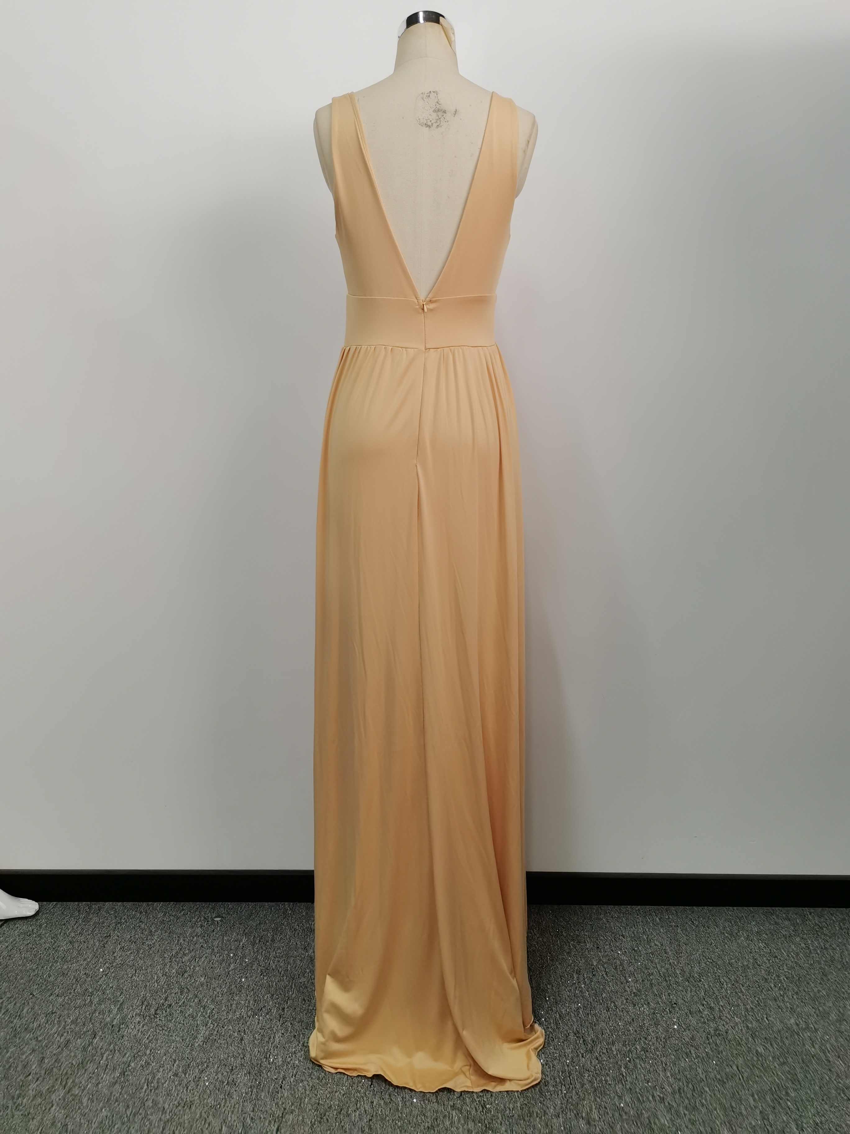 Women Straps Deep V Bridesmaid Dress Slit Dress