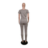 Women Summer Off Shoulder Pocket Short Sleeve Jumpsuit