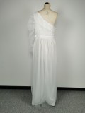 Plus Size Women One Shoulder Mesh Slit Dress