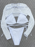 Sexy Three Piece Long Sleeve Sunscreen Swimsuit Mesh Bikini Swimwear