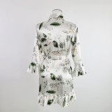 Temptation Sexy Pajamas Simulation Silk Ruffle Sleeve Cardigan Robe Nightgown