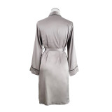 Spring And Summer Female Imulation Silk Pajamas Sexy Cardigan Hotel Nightgown Bathrobe Home Wear