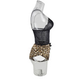 Summer Sexy Pajamas Home Clothes Print Nightgown Simulation Leopard Print Bathrobe Three Piece Set