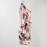Temptation Sexy Pajamas Simulation Silk Ruffle Sleeve Cardigan Robe Nightgown