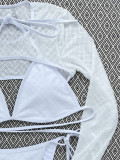 Sexy Three Piece Long Sleeve Sunscreen Swimsuit Mesh Bikini Swimwear