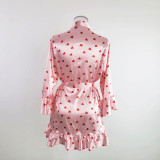 Temptation Sexy Pajamas Simulation Silk Ruffle Sleeve Cardigan Robe Nightgown